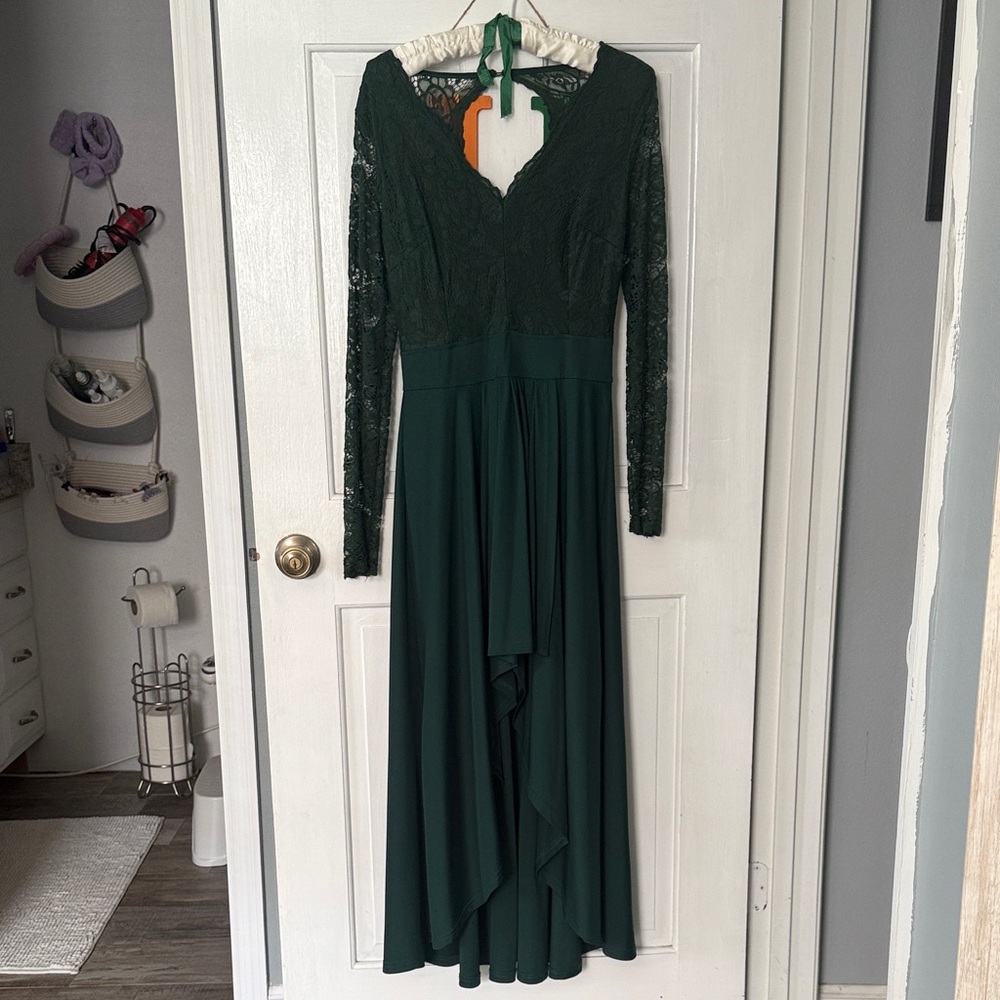 Elegant Green Lace Long Sleeve Dress